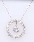 Eyecatching White Gold Diamond Circle with Diamond Cluster Dangle Pendant on Chain