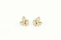 14K Yellow Gold Marquise CZ Flower Cluster Stud Earrings