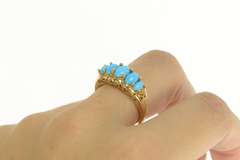10K Yellow Gold Five Stone Turquoise Graduated Statement Ring