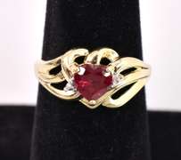 Romantic Ruby Heart and Diamond Ring in Yellow Gold