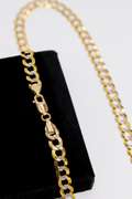 14K Yellow Gold 7mm Pave Curb Link Chain 24 Inch