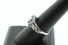 Illustrious 18k White Gold Diamond Cluster Ring with Sapphire Moat