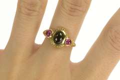 10K Yellow Gold Watermelon Tourmaline Cabochon Statement Ring