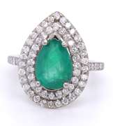 Wonderful White Gold Pear Shape Cut Natural Emerald and Diamond Ring