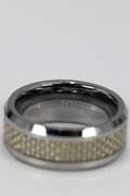 8mm Tungsten Carbide Gray Carbon Fiber Inlay Wedding Band Comfort Fit Ring Size 6.5