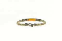 Sterling Silver Anchor Orange Enamel Woven Braided Bracelet