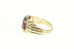 18K Yellow Gold Rhodolite Garnet Diamond Grooved Statement Ring