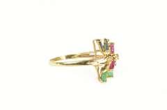 14K Yellow Gold Emerald Ruby Sapphire Cluster Diamond Accent Ring