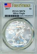 2017 BU US Silver Eagle in PCGS MS70 First Strike
