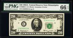 Gem Crisp 1963A $20 Federal Reserve Note Philadelphia PMG 66 EPQ!