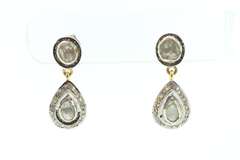 Sterling Silver Mine Cut Diamond Teardrop Earrings