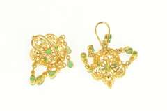 22K Yellow Gold Natural Emerald CZ Encrusted Fringe Statement Earrings