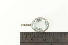 14K White Gold Oval Blue Topaz Diamond Halo Statement Pendant
