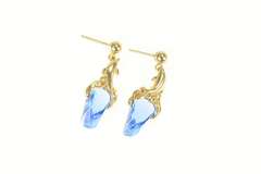 14K Yellow Gold Fantasy Cut Syn. Sapphire Dangle Statement Earrings