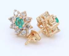 Powerful Yellow Gold Emerald and Diamond Cluster Earrings