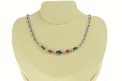 18K White Gold 11.65 Ctw Sapphire Ruby Diamond Emerald Necklace