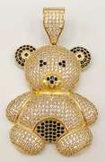 14kt Solid Yellow Gold & CZ Teddy Bear Pendant