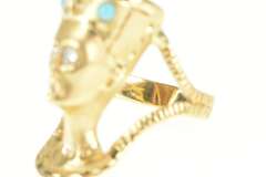 14K Yellow Gold Diamond Queen Nefertiti Turquoise Egyptian Ring