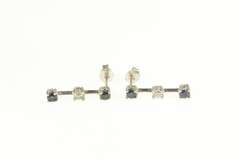 10K White Gold Sapphire Diamond Bar Drop Dangle Statement Earrings