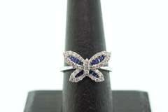 Majestic 18k White Gold Butterfly Ring with Sapphire flaps and Diamond trims