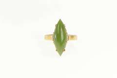14K Yellow Gold 1960's Marquise Nephrite Cabochon Navette Ring
