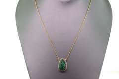 14kt Yellow Gold, Emerald & Diamond Pendant Necklace
