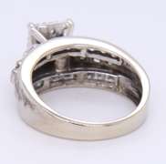 Attractive White Gold Square Cluster RBC and Baguette Diamond Engagement Ring