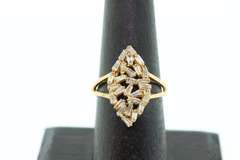 Striking 18kt Yellow Gold Marquise Shaped Cluster Diamond Ring