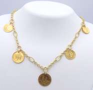 Fancy Link Necklace with 22k Antique Gold Coin Charm
