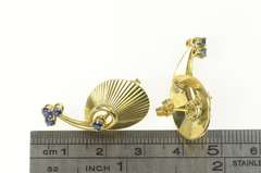 14K Yellow Gold 1960's Sapphire Ornate Grooved Swirl Drop Earrings