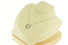 14K White Gold Pave Diamond Flower Cluster Circle Pendant