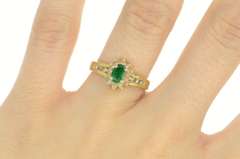 14K Yellow Gold 0.50 Ctw Emerald Diamond Halo Engagement Ring