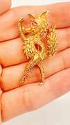 14kt Solid Yellow Gold Fancy Fox Pin with Ruby Gemstone Eyes