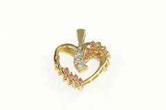 10K Yellow Gold 1.40 Ctw Baguette Diamond Ruby Heart Love Pendant