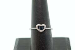 Diamond Rimmed Sapphire Heart 18k White Gold Ring