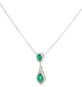 1.75ctw Pear Cut Emeralds and 0.35ctw Diamond Frame Double Pendant Necklace in 18K