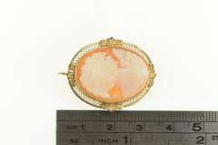 14K Yellow Gold Carved Shell Cameo Lady Ornate Vintage Pin/Brooch