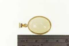 14K Yellow Gold Oval Jade Cabochon Classic Statement Pendant