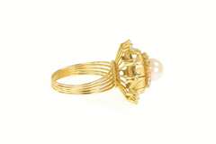 14K Yellow Gold 1950's Retro Pearl CZ Cocktail Halo Cluster Ring