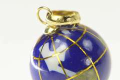 14K Yellow Gold Lapis Stone Inlay Globe Earth Vintage Charm/Pendant