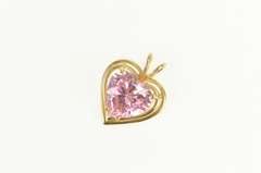 14K Yellow Gold Pink Cubic Zirconia Heart Love Symbol Pendant