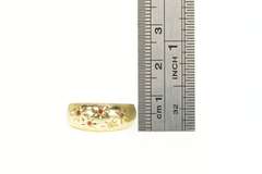14K Yellow Gold Diamond Cut Flower Pattern Enamel Domed Ring