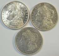 Real flashy-white 1921 P-D-S Morgan Silver Dollars. Nice