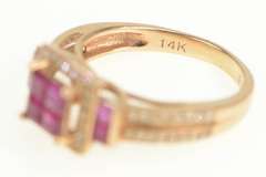 14K Rose Gold Princess Ruby Cluster Diamond Engagement Ring