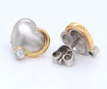 Platinum 2 Tone Diamond Heart Earrings