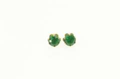 14K Yellow Gold Round Sim. Emerald Vintage Solitaire Stud Earrings