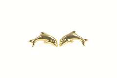14K Yellow Gold High Relief Dolphin Ocean Animal Stud Earrings