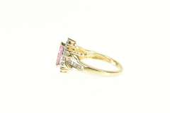 10K Yellow Gold Marquise Pink Sapphire Diamond Halo Ring