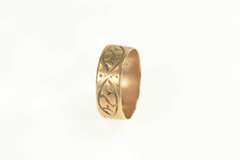 10K Yellow Gold 7.6mm Victorian Floral Rose Pattern Band Ring
