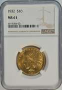 Blazing BU 1932 US $10 Indian Gold Piece. NGC MS61